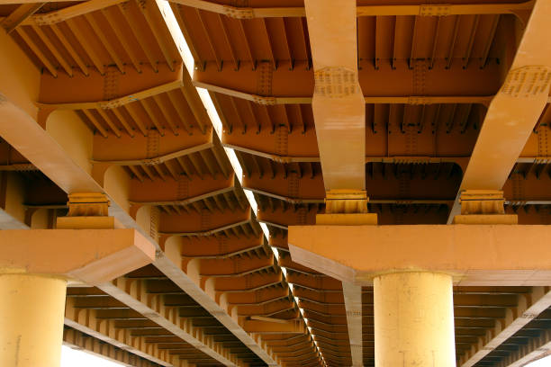 istock Steel bridge orange, bottom view 1047427178