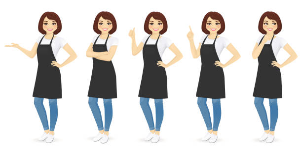 여자 앞치마 - waiter thumbs up restaurant cheerful stock illustrations