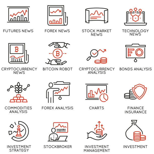 アイコン貿易サービス、投資戦略と管理に関連する線形のベクトルを設定します。モノラル ライン絵文字やインフォ グラフィック デザイン - その 1 - investment symbol stock exchange computer icon点のイラスト素材／クリップアート素材／マンガ素材／アイコン素材