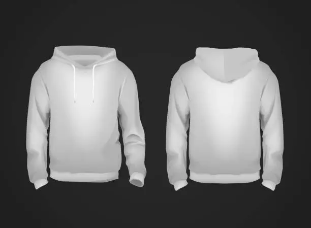 Vector illustration of Gray men's sweatshirt template  front and back view. Hooded sweatshirt for branding or advertising. Hoodie