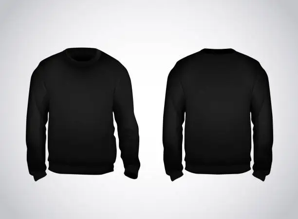 Vector illustration of Black men's sweatshirt template front and back view. Hoodie for branding or advertising.