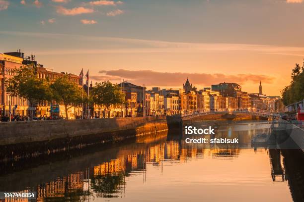 Beautiful Golden Hour View Over Dublin City Center In Dublin Ireland Stock Photo - Download Image Now