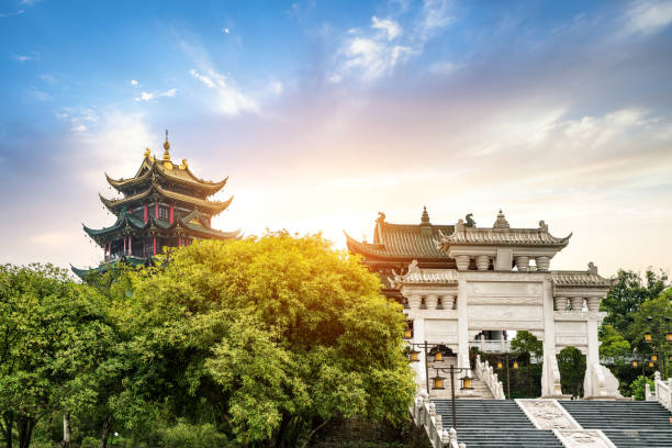 istock Ancient Arch Pagoda in Sunset, China, Chongqing 1047452278