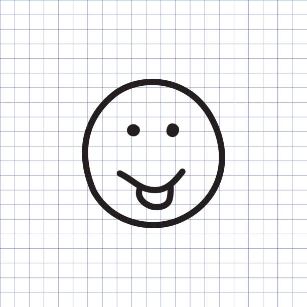 Smiley icon with stuck out tongue. Smiley icon with stuck out tongue on the exercise book background. Hand drawn face symbol. Vector illustration. workbook paper checked mesh stock illustrations