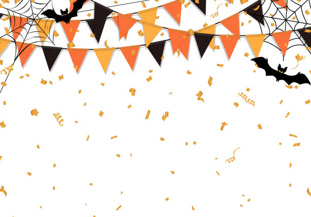 halloween-party flags hintergrund. vektor-illustration. - confetti party banner backgrounds stock-grafiken, -clipart, -cartoons und -symbole