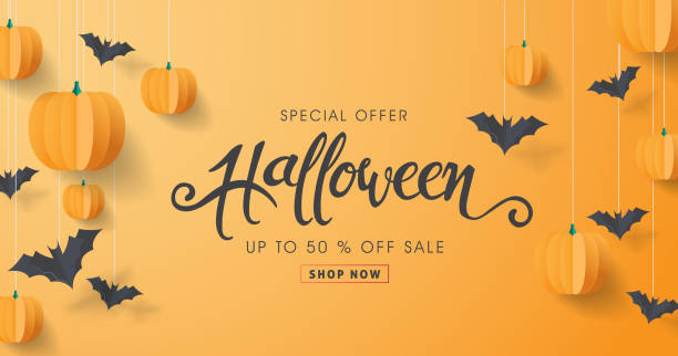 Happy Halloween calligraphy with paper bats and pumpkins. banners party invitation.Vector illustration. Happy Halloween calligraphy with paper bats and pumpkins. banners party invitation.Vector illustration. happy halloween banner stock illustrations