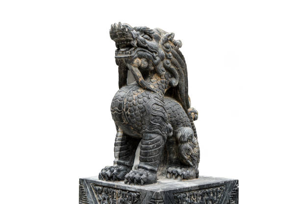 istock Kirin stone sculpture in white background 1047466382