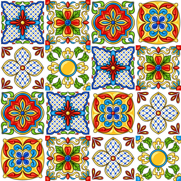 mexikanische talavera fliesenmuster. - spain spanish culture art pattern stock-grafiken, -clipart, -cartoons und -symbole