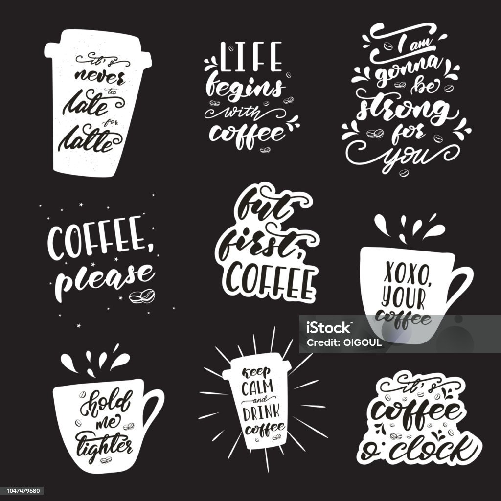Cofee Lettering Set Of Lettering Designs With Coffee Phrases Vector Illustration Stock ...