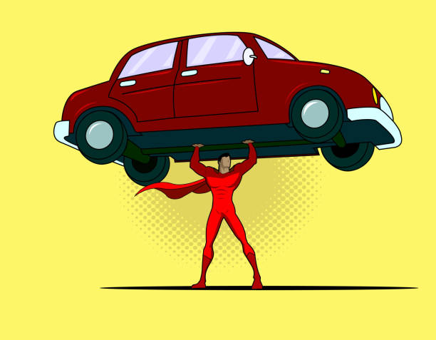 Vector Comic Book Superhero Lifts A Car Stock Illustration - Download Image  Now - Car, Superhero, Picking Up - iStock