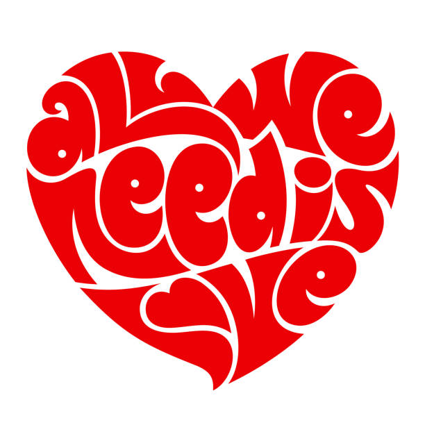 Love typography. All we need is love. Love typography. All we need is love. Heart typography. Psychedelic style lettering. psychedelic art stock illustrations