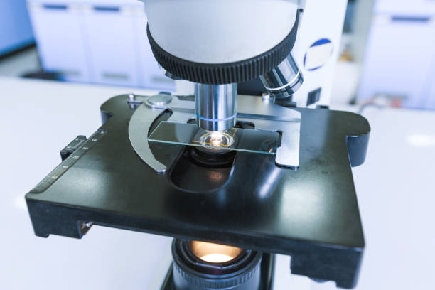 istock Close up of microscope at the blood laboratory, Concept Science and Technology 1047482394