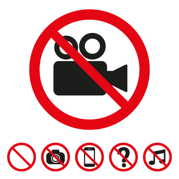 ilustraciones, imágenes clip art, dibujos animados e iconos de stock de no icono de la señal de la cámara sobre fondo blanco. - prohibido fotos