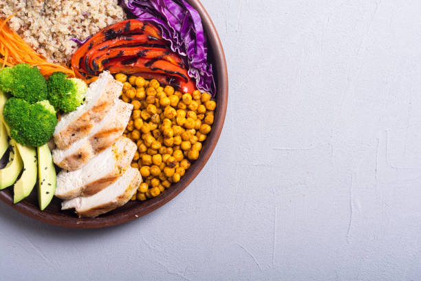 istock Buddha bowl with avocado , chicken , pepper , quinoa and chickpea 1047494080