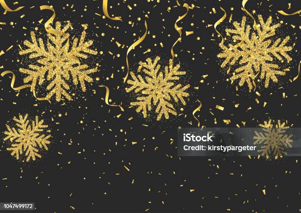 Glitter Style Snowflakes Confetti And Streamers Stock Illustration - Download Image Now - Snowflake Shape, Celebration, Celebration Event