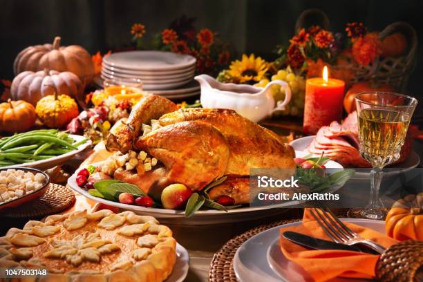 Thanksgiving Turkey Dinner Stock Photo - Download Image Now - Thanksgiving - Holiday, Dinner, Turkey Meat