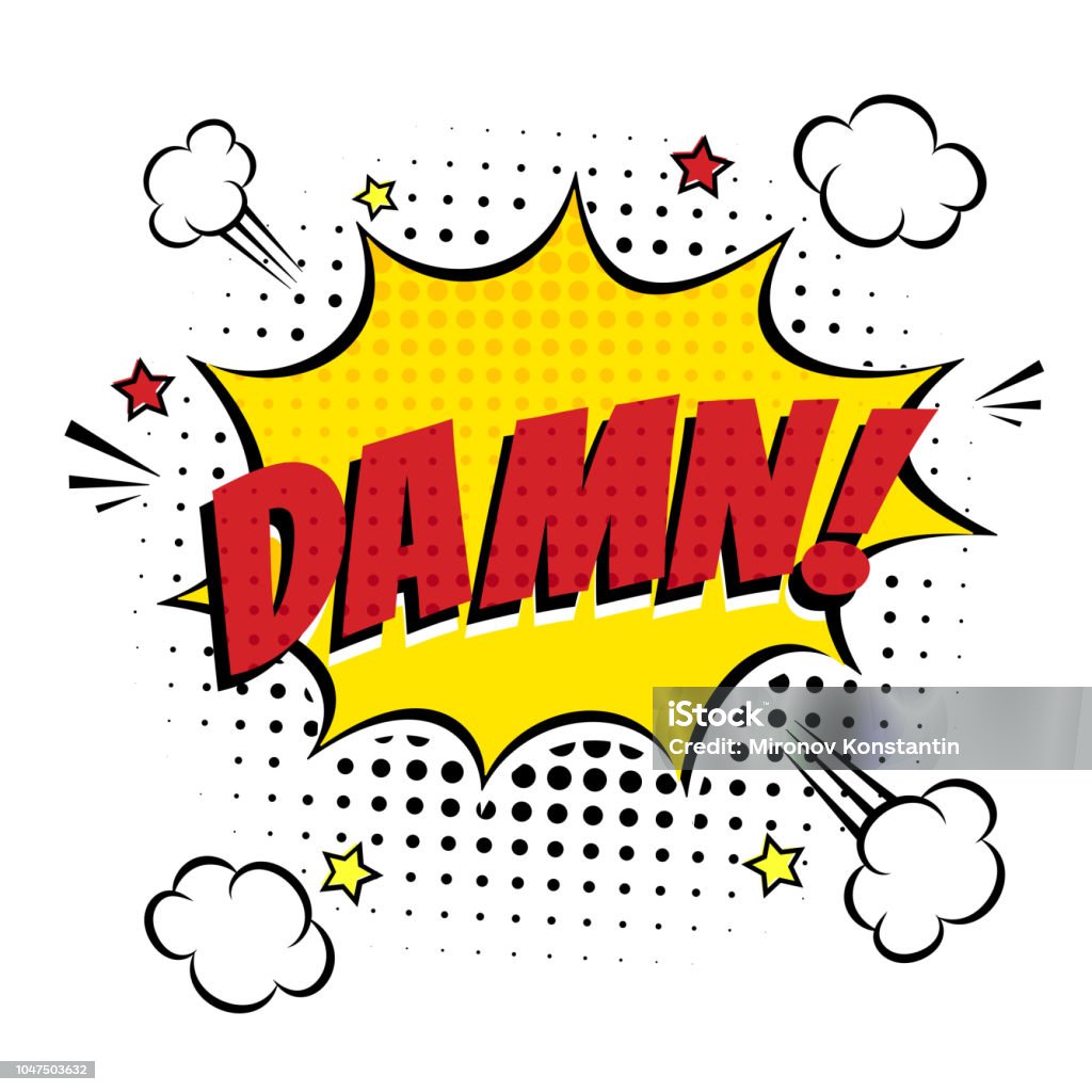 Comic Lettering Damn In The Speech Bubble Comic Style Flat Design ...