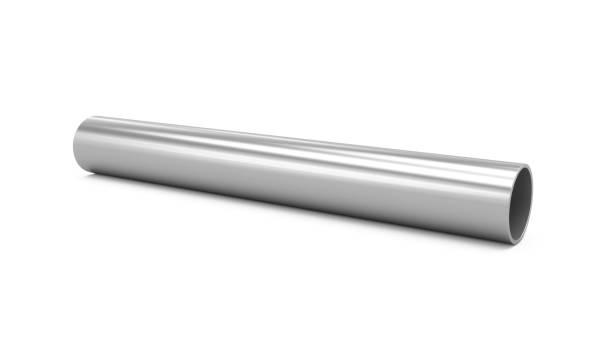3d rendering tubos metálicos aislados en blanco - shiny pipe metal tube fotografías e imágenes de stock
