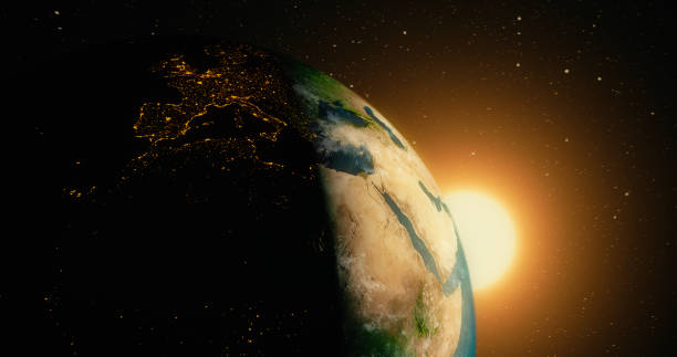 Sunrise over planet earth from space with galaxy star