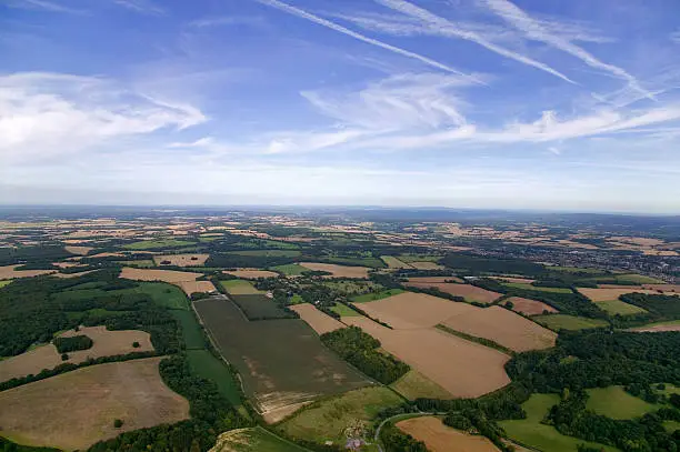 Ariel landscape shot of Hampshire, England.