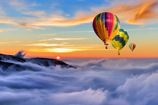 istock Winter mountain with air balloon 1047520404