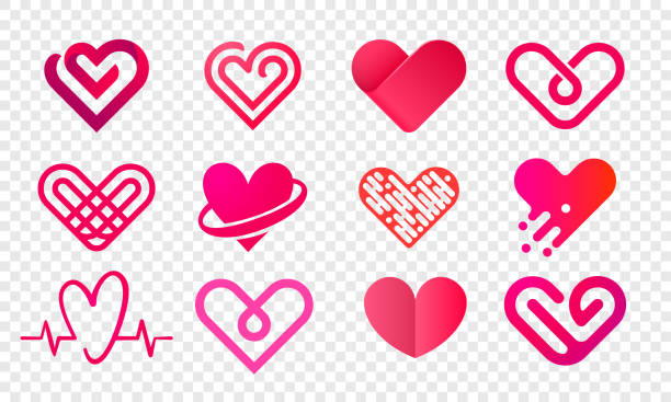 illustrazioni stock, clip art, cartoni animati e icone di tendenza di set di icone vettoriali del logo cardiaco. simbolo cardiaco moderno isolato per la farmacia cardiologica e il centro medico. amore di san valentino o biglietto d'auguri di nozze fashion design per l'applicazione web social net - heart shape healthy lifestyle valentines day romance