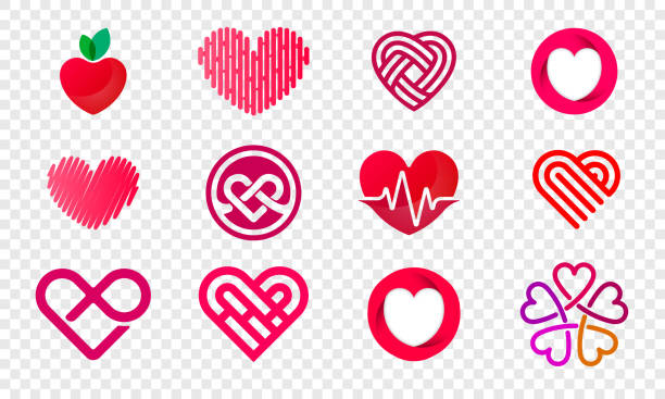 Heart logos set abstract design for healthy food and diet or vegetarian nutrition supplement and vitamins. Vector isolated modern heart flower and fruit symbols for Valentine love or medical pharmacy Heart logos set abstract design for healthy food and diet or vegetarian nutrition supplement and vitamins. Vector isolated modern heart flower and fruit symbols for Valentine love or medical pharmacy doctor logos stock illustrations