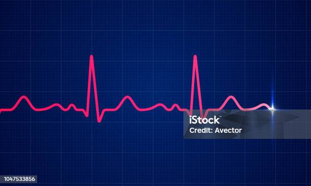 Red Heart Beat Pulse Electrocardiogram Rhythm On Blue Cardio Chart Monitor Background Vector Healthcare Ecg Or Ekg Medical Life Concept For Cardiology Or Medical Resuscitation Illustration Stock Illustration - Download Image Now