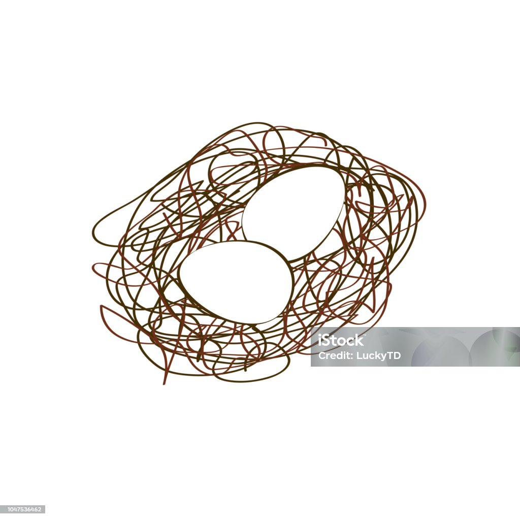 Creative logo of a scrawled nest with two eggs. Vector isolated abstract illustration Bird's Nest stock vector