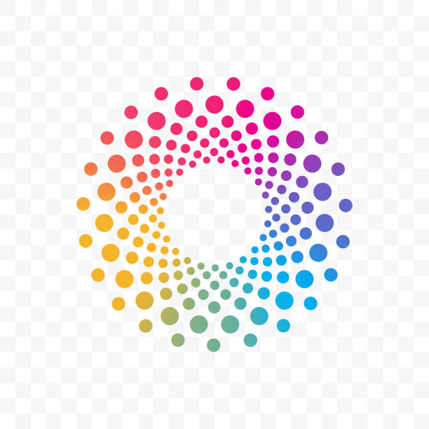 혁신 또는 기술 회사 및 웹 응용 프로그램 벡터 로고의 아이콘 색상 도트 원 - 스펙트럼 stock illustrations
