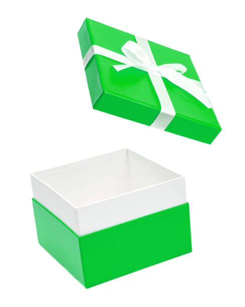 istock Open green gift box with ribbon bow. Holiday present. Isolated on white background. Clipping path 1047539442