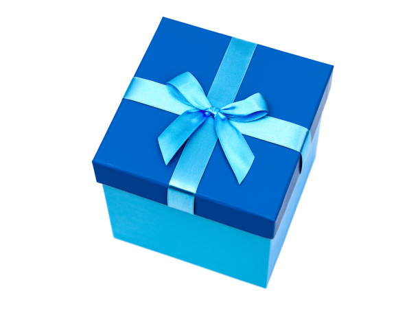 istock Blue box with a gift and bow isolated on white background 1047539566