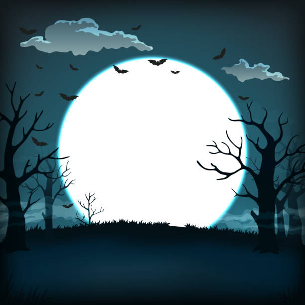 istock wooden signboard with full moon, clouds, bats, candles and illuminated pumpkins with witch hat copy 1047540160