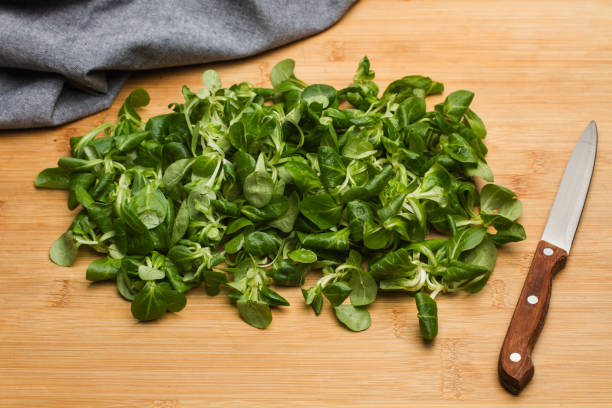 istock Lambs lettuce on a wooden table 1047540848