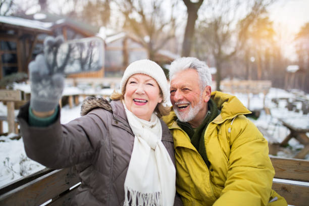 istock Senior couple enjoy winter time 1047543542