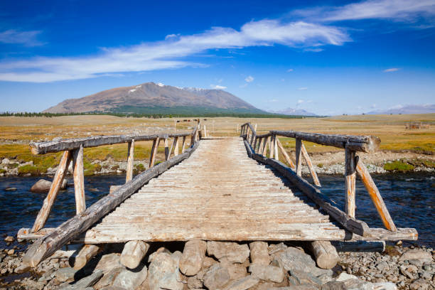 istock Wooden bridge in Altai Mountains Mongolia 1047549322
