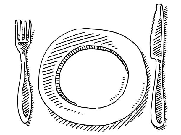 ilustrações, clipart, desenhos animados e ícones de faca garfo desenho da placa - eating eat silverware horizontal