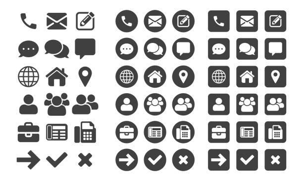 아이콘 및 웹 버튼 벡터에 대 한 설정 또는 휴대 전화 및 컴퓨터 ui 사용자 인터페이스 - interface icons push button web page internet stock illustrations