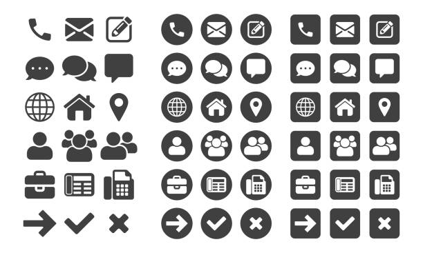 Contact icons and web buttons vector set for or mobile phone and computer UI user interface Contact icons and web buttons vector set for or mobile phone and computer UI user interface flat design icons stock illustrations