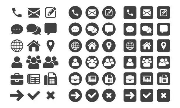 Vector illustration of Contact icons and web buttons vector set for or mobile phone and computer UI user interface