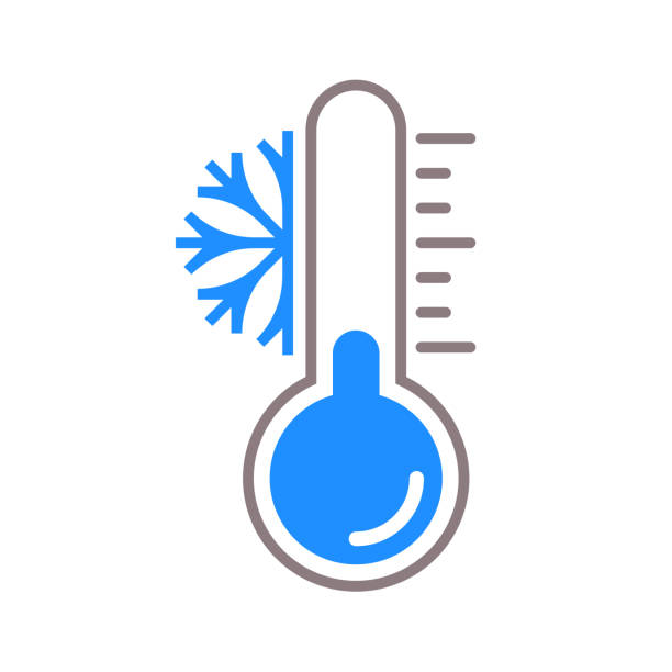 Thermometer vector icon with snow cold temperature scale for winter weather vector art illustration