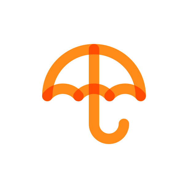 logo wektora parasola dla pogody, ochrony bezpieczeństwa lub ubezpieczenia pomarańczowa ikona kreskówki - umbrella icon stock illustrations