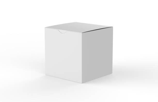 casella bianca bianca bianca bianca isolata su sfondo bianco, illustrazione 3d - box white cube blank foto e immagini stock