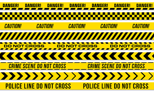 Black and yellow stripes vector police tape for do not cross, or danger caution and crime scene line