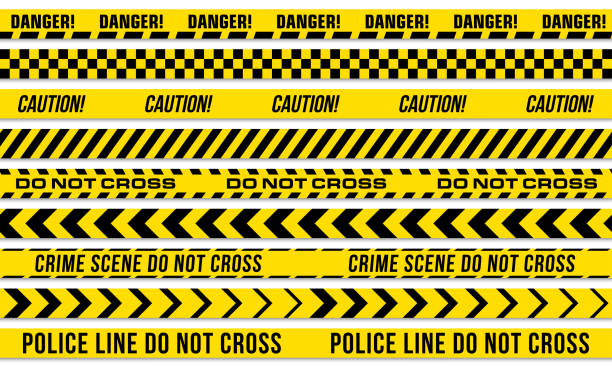Black and yellow stripes vector police tape for do not cross, or danger caution and crime scene line vector art illustration