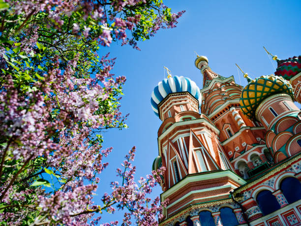 basilius-kathedrale von moskau - cathedral russian orthodox clear sky tourism stock-fotos und bilder