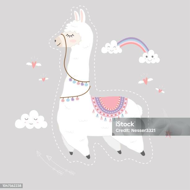 Cute Llama Design Floating In The Sky Stock Illustration - Download Image Now - Llama - Animal, Alpaca, Baby - Human Age