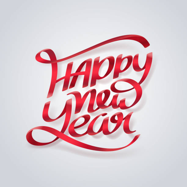 istock Red ribbon of HAPPY NEW YEAR calligraphy hand lettering 1047564766
