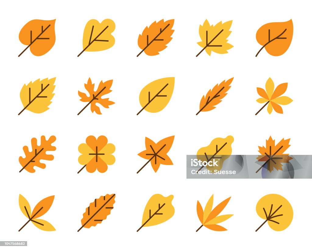 Organic Leaf simple flat color icons vector set Organic Leaf flat icons set Web sign kit season foliage Autumn Garden pictogram collection nature, laurel, greenery. Simple organic leaf cartoon colorful icon symbol isolated white Vector Illustration Autumn stock vector