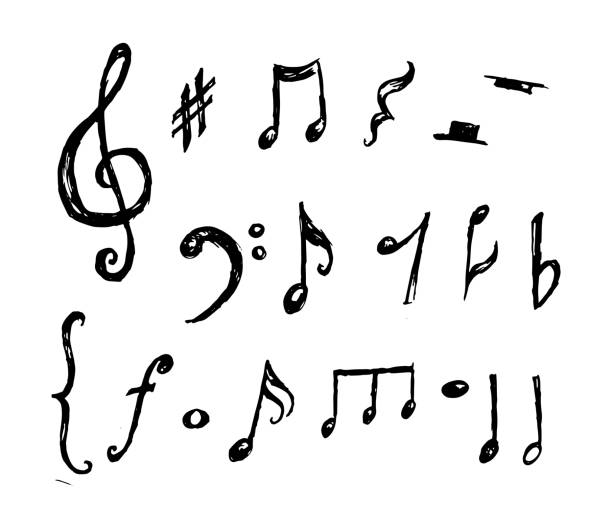 Hand drawn music notes collection vector Hand drawn music notes collection vector art bass guitar wallpaper stock illustrations